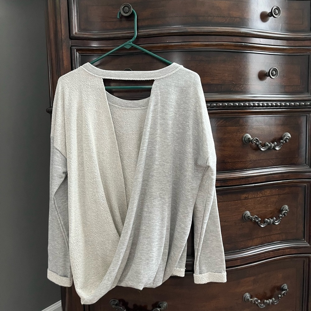 Grey Open Back French Terry Pullover